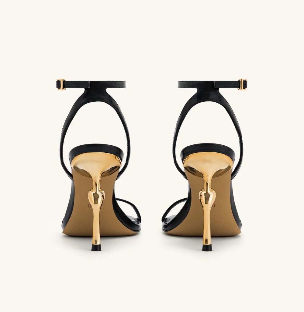 JW PEI Alivia Gold Metal Heel Sandals in Black - Picture 3 of 11
